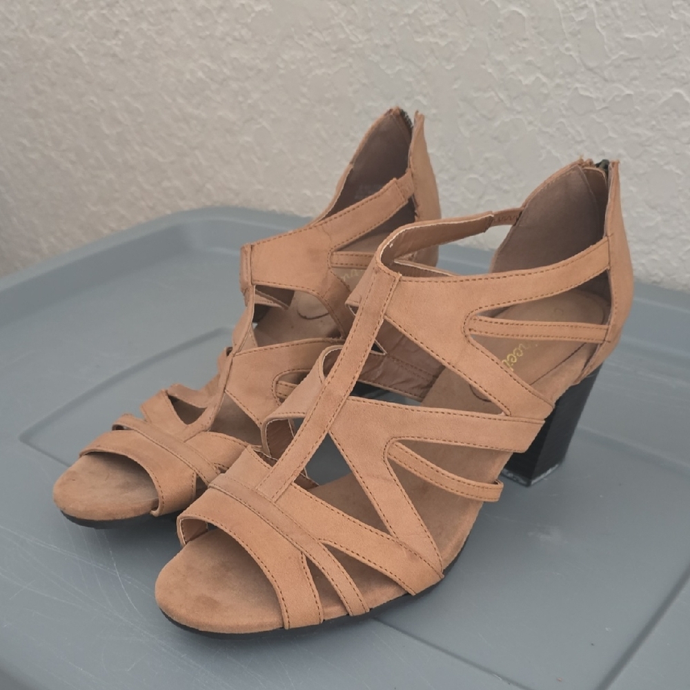 Easy Street Tan Strappy Heels